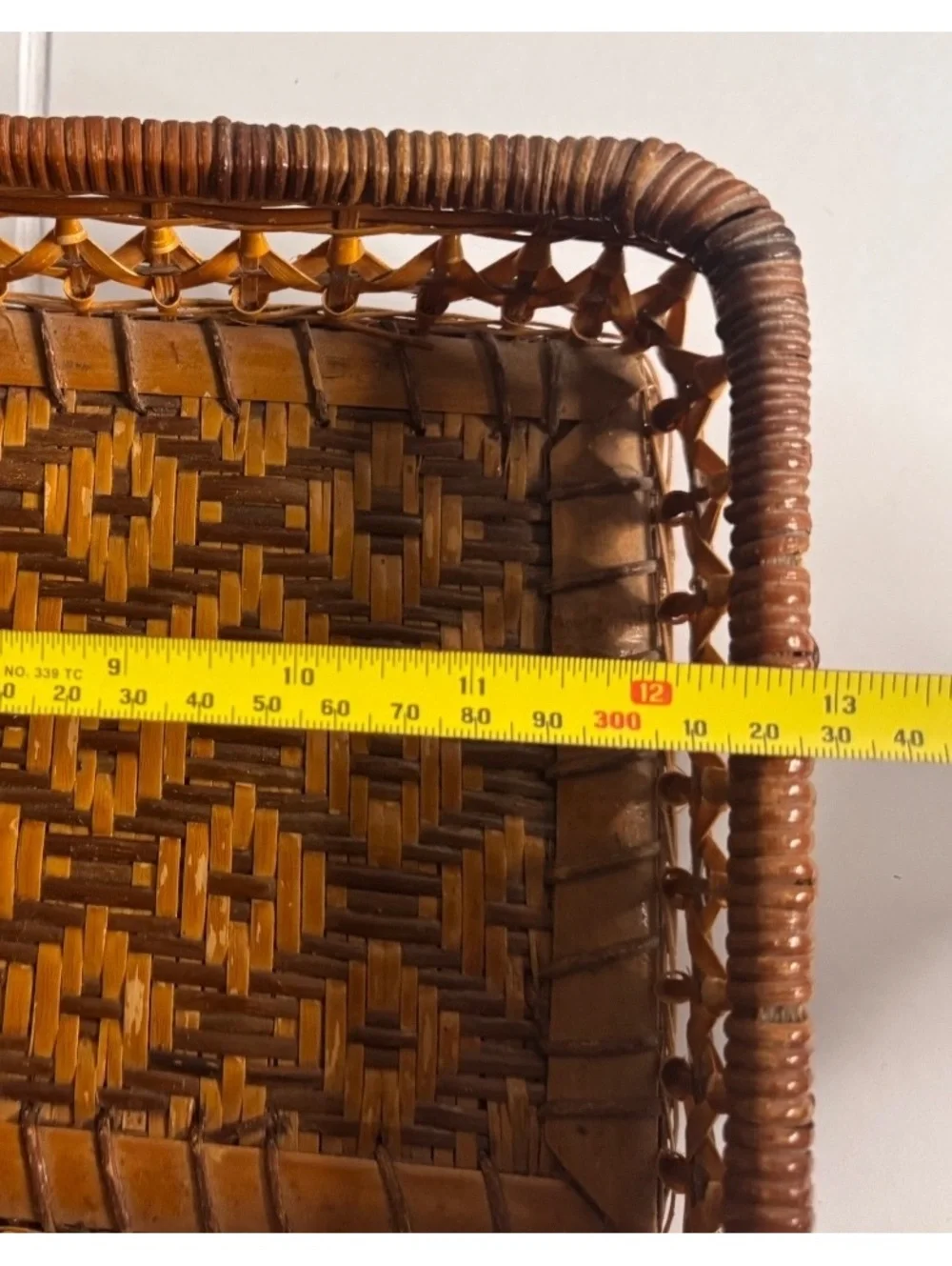 Handwoven Rectangular Rattan Basket Tray with Geometric Pattern